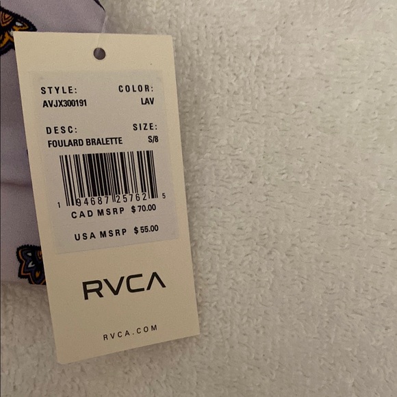 RVCA Women's Lavender Patterned Bralette - Picture 3 of 7